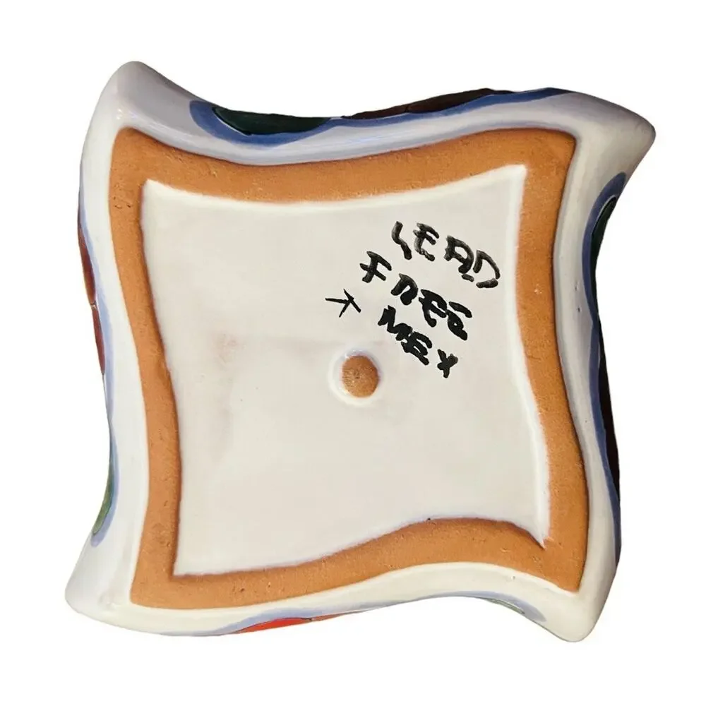 Talavera Enchanted Mexican Pottery Square Blue Floral Small Wavy 7” inch